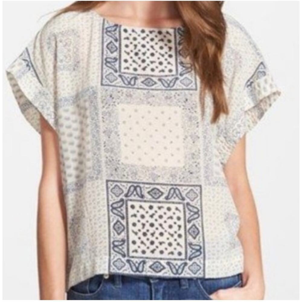 Madewell‎ Women's Kyoto Silk Paisley Tee Shirt Size Medium Blue #14
